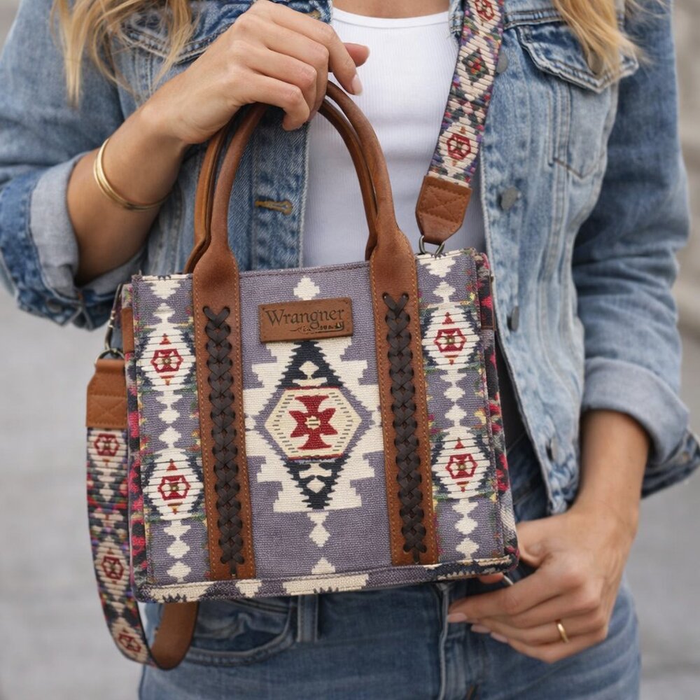 Wrangler Southwestern Aztec Print Mini Tote Crossbody Bag Western Boho Boutique